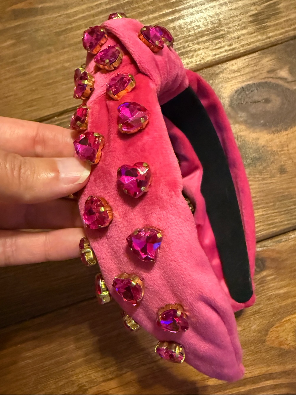 Brianna Cannon Wide Knotted Hot Pink Heart Rhinestone Accented Headband - Picture 4 of 5